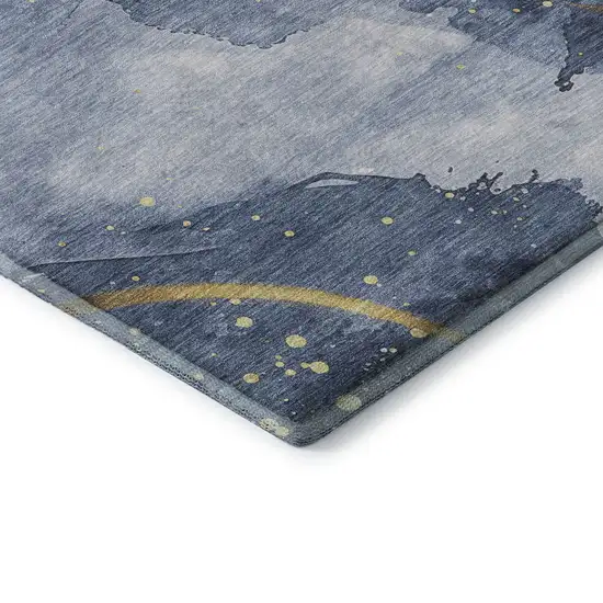 8' X 8' Blue Gold And Ivory Abstract Washable Round Rug With UV Protection Photo 5