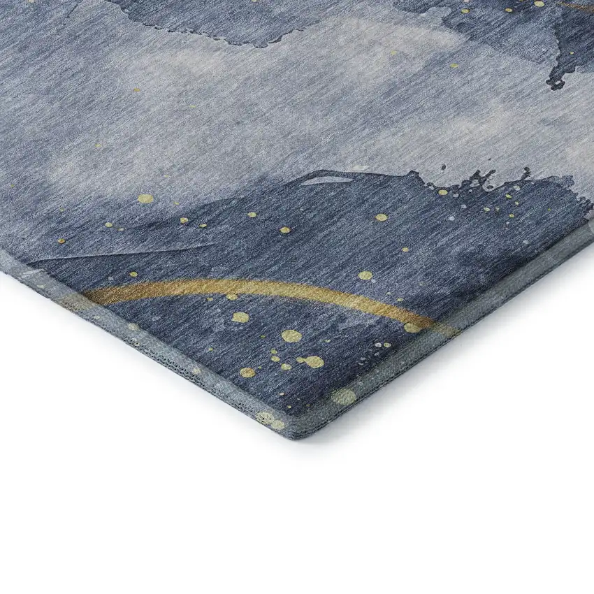 8' X 8' Blue Gold And Ivory Abstract Washable Round Rug With UV Protection Photo 5