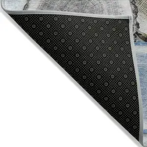 Photo of 3' X 5' Blue Gold and Gray Faux Bois Washable Non Skid Indoor Outdoor Area Rug