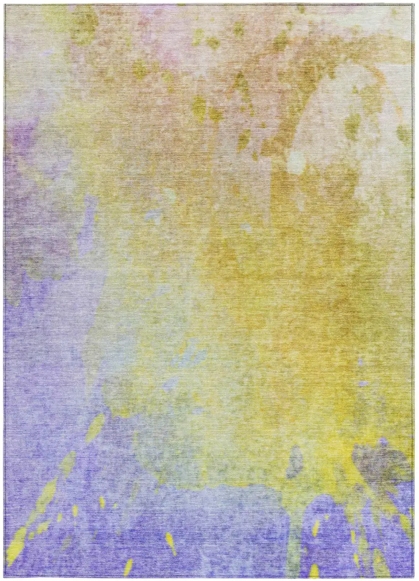 Blue Gold and Wheat Abstract Washable Non Skid Indoor Outdoor Area Rug Photo 4