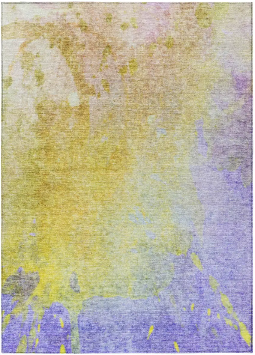 Blue Gold and Wheat Abstract Washable Non Skid Indoor Outdoor Area Rug Photo 2