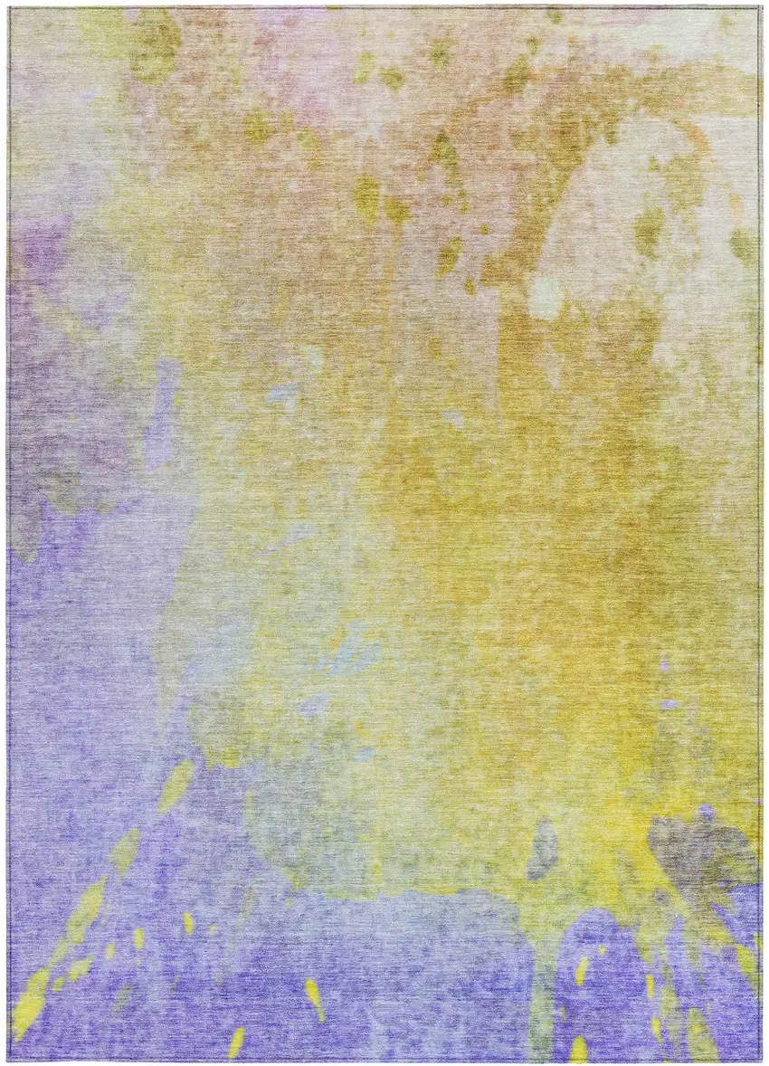 3' X 5' Blue Gold and Wheat Abstract Washable Non Skid Indoor Outdoor Area Rug Photo 5