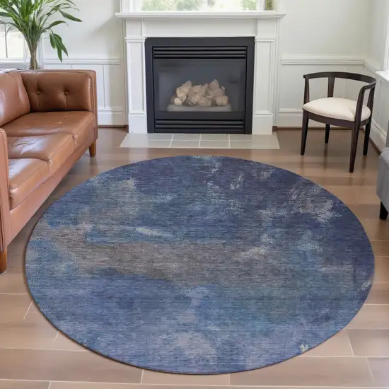 8' X 8' Blue Gray And Silver Abstract Washable Round Rug With UV Protection Photo 4