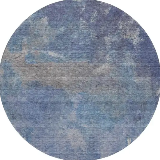 8' X 8' Blue Gray And Silver Abstract Washable Round Rug With UV Protection Photo 3