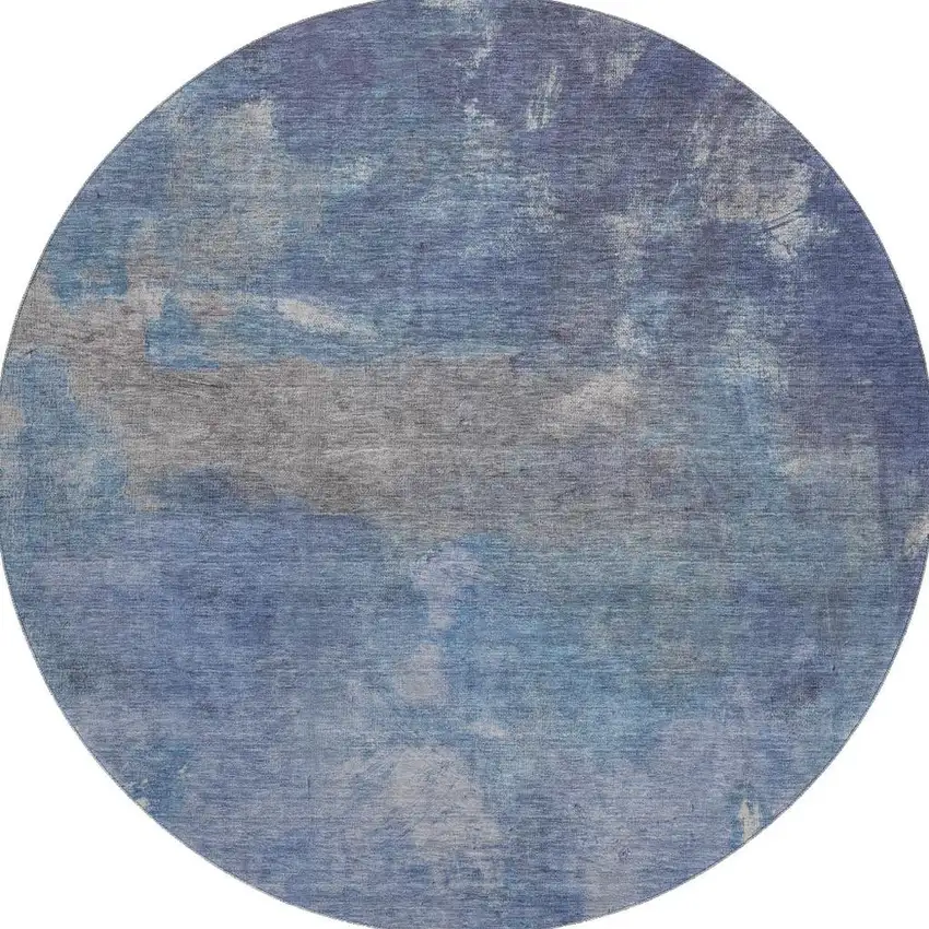 8' X 8' Blue Gray And Silver Abstract Washable Round Rug With UV Protection Photo 3