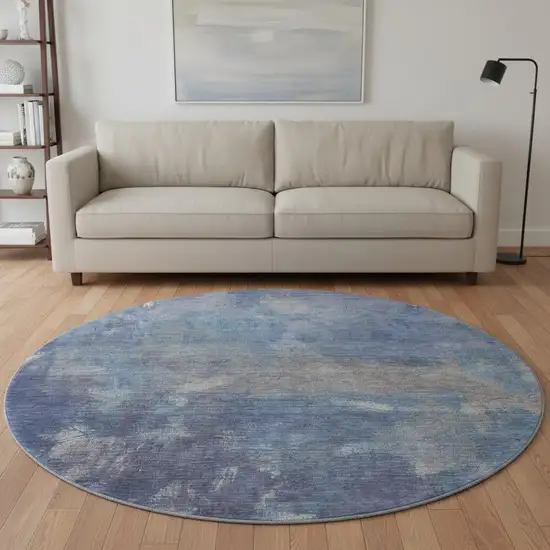 8' X 8' Blue Gray And Silver Abstract Washable Round Rug With UV Protection Photo 2
