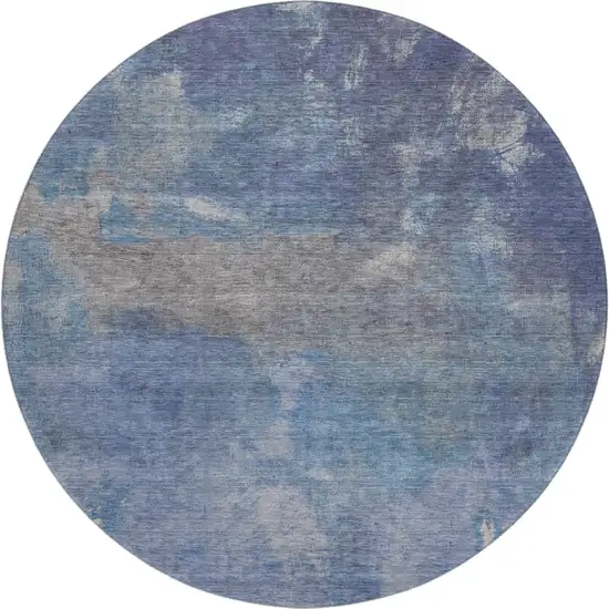 8' X 8' Blue Gray And Silver Abstract Washable Round Rug With UV Protection Photo 1