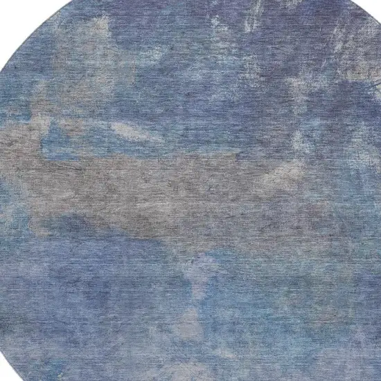 8' X 8' Blue Gray And Silver Abstract Washable Round Rug With UV Protection Photo 2