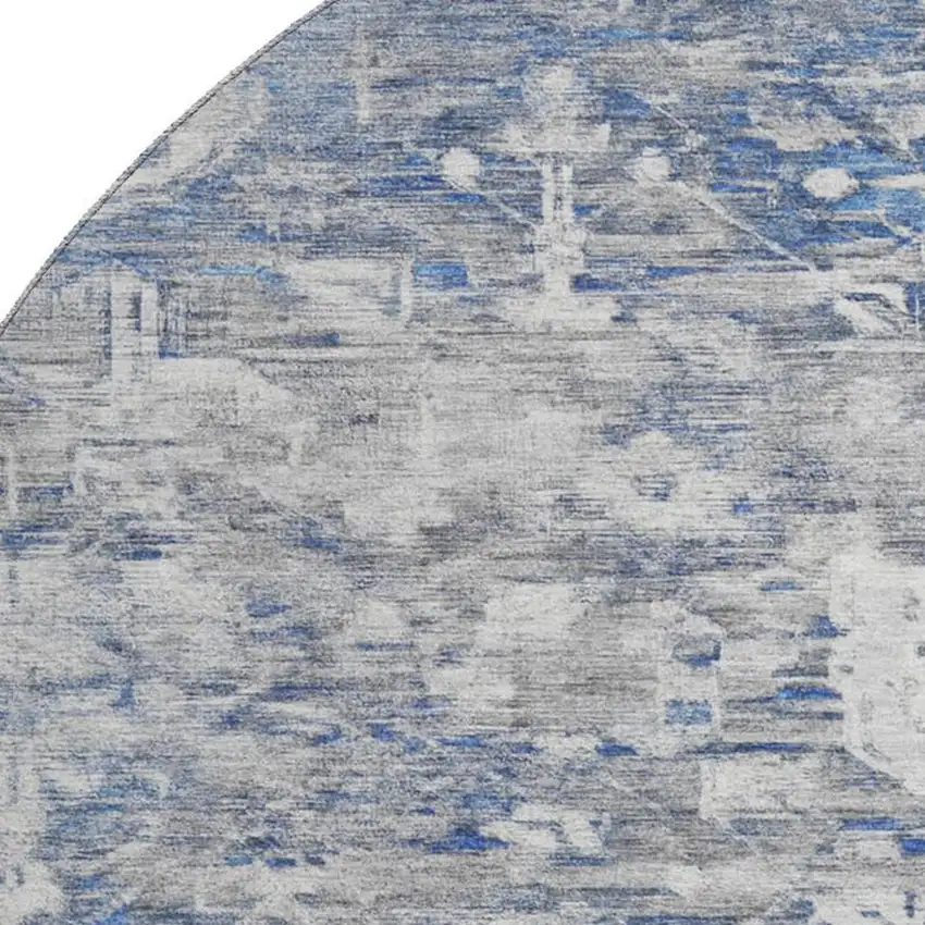 8' X 8' Blue Gray And Silver Floral Washable Round Rug With UV Protection Photo 2