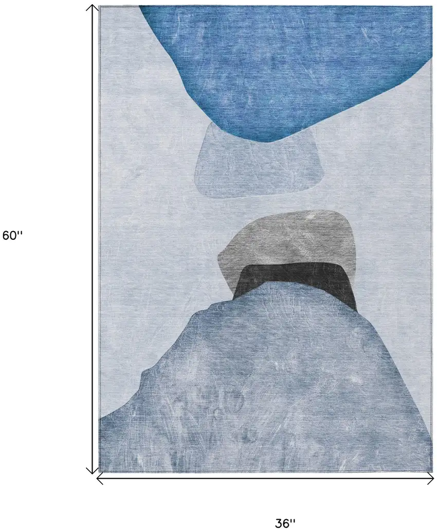 Blue Gray and Black Abstract Washable Non Skid Indoor Outdoor Area Rug Photo 3