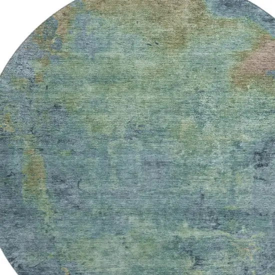 8' X 8' Blue Green And Beige Abstract Washable Round Rug With UV Protection Photo 2