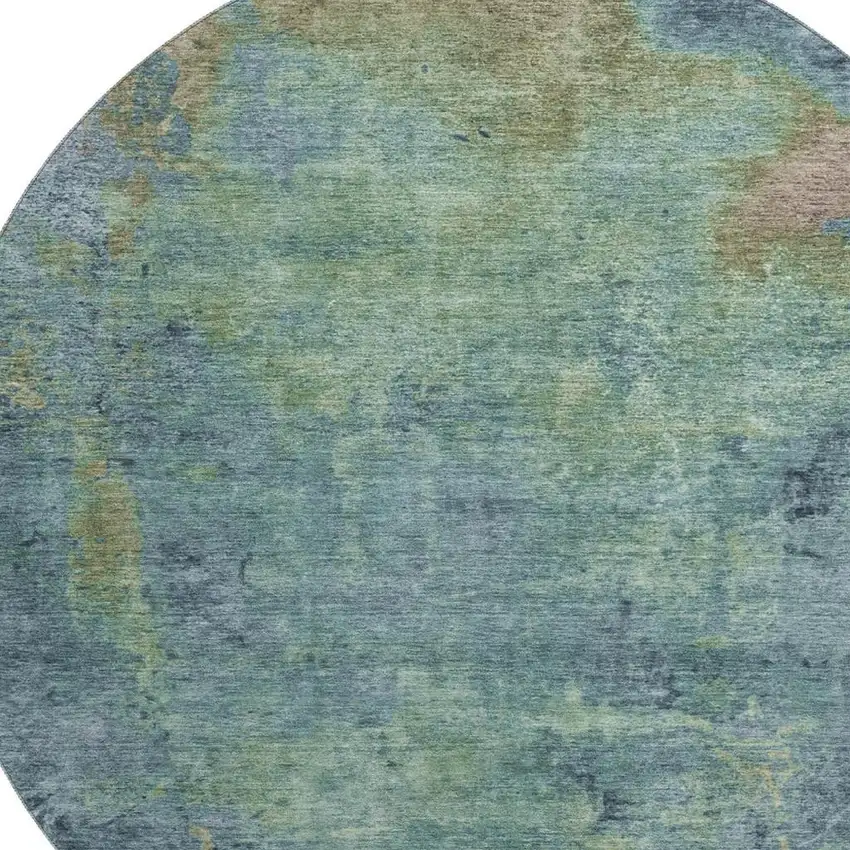 8' X 8' Blue Green And Beige Abstract Washable Round Rug With UV Protection Photo 2