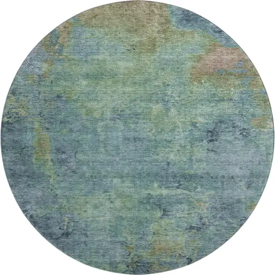 8' X 8' Blue Green And Beige Abstract Washable Round Rug With UV Protection Photo 1