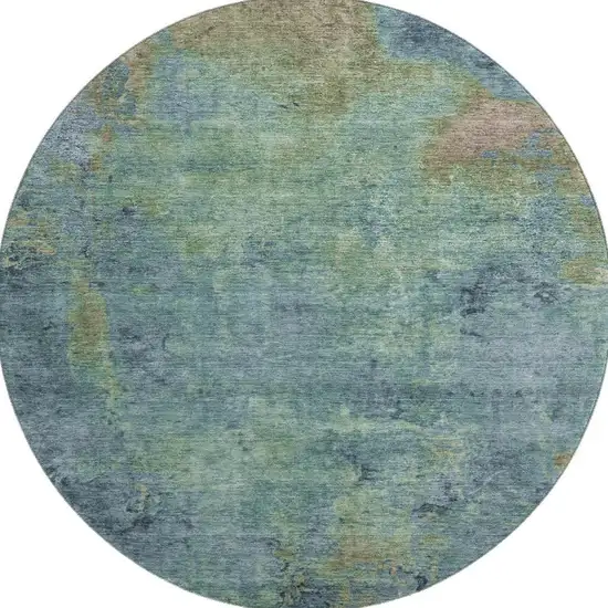 8' X 8' Blue Green And Beige Abstract Washable Round Rug With UV Protection Photo 3