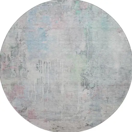 8' X 8' Blue Green And Gray Abstract Washable Round Rug With UV Protection Photo 3