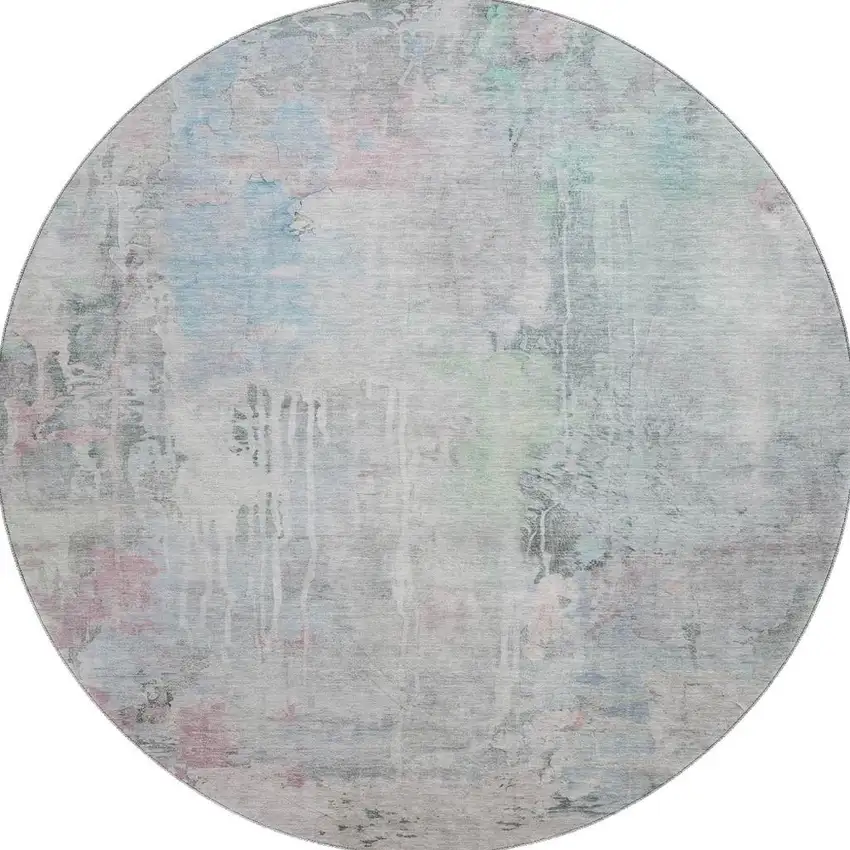 8' X 8' Blue Green And Gray Abstract Washable Round Rug With UV Protection Photo 3