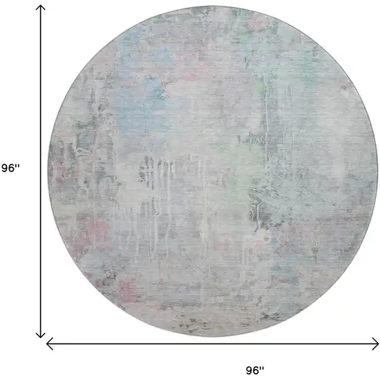 8' X 8' Blue Green And Gray Abstract Washable Round Rug With UV Protection Photo 9