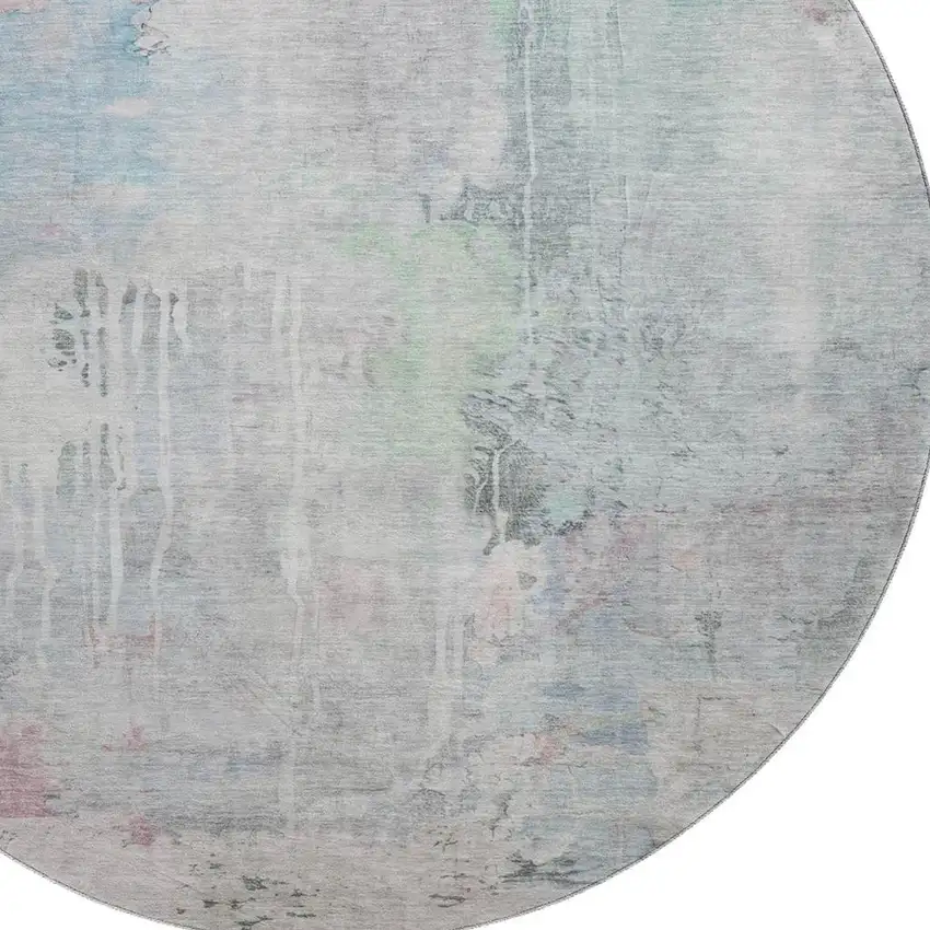 8' X 8' Blue Green And Gray Abstract Washable Round Rug With UV Protection Photo 2