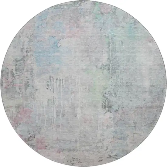 8' X 8' Blue Green And Gray Abstract Washable Round Rug With UV Protection Photo 1