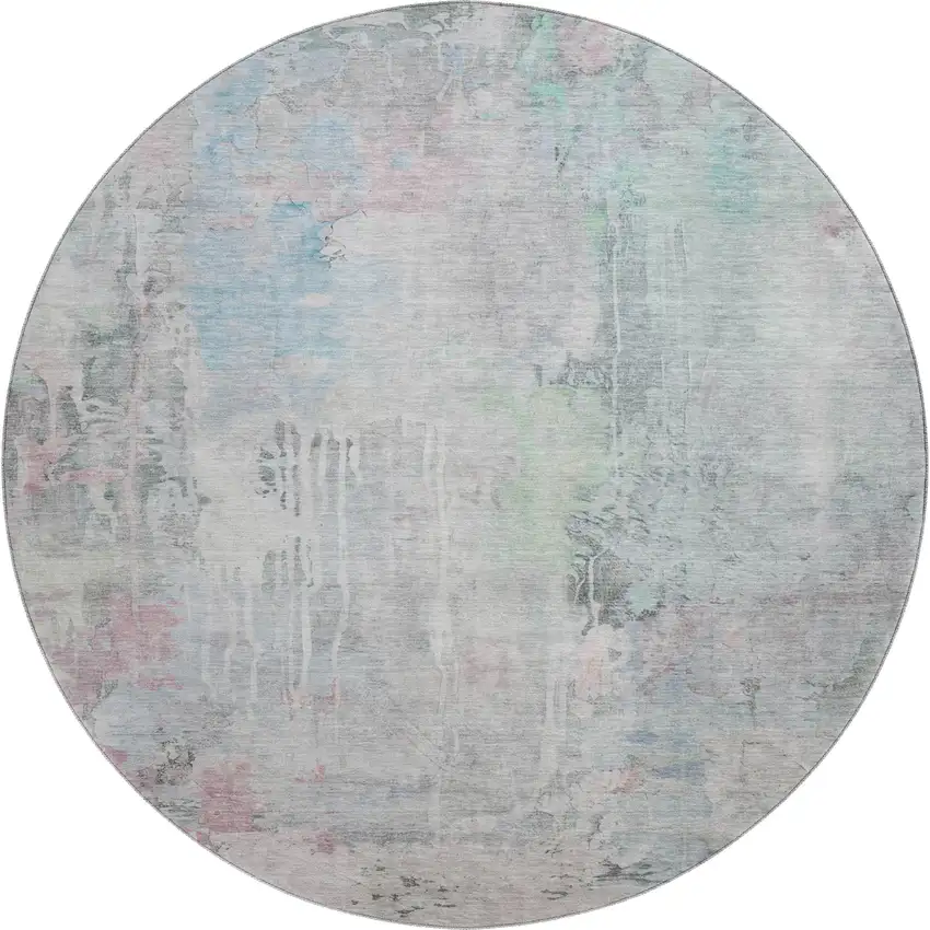 8' X 8' Blue Green And Gray Abstract Washable Round Rug With UV Protection Photo 1