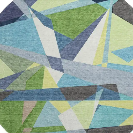 8' X 8' Blue Green And Gray Geometric Washable Round Rug With UV Protection Photo 2