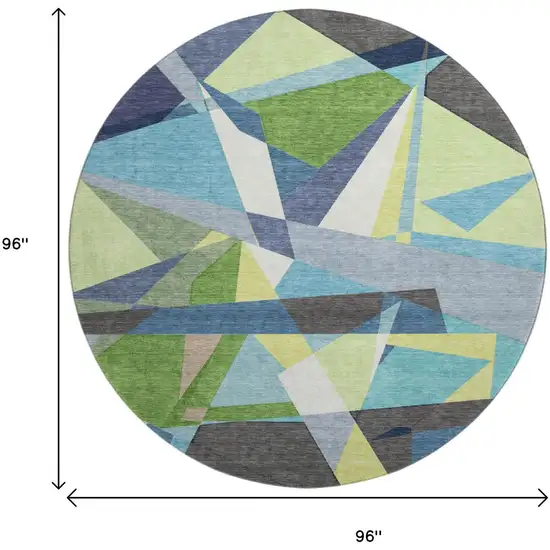 8' X 8' Blue Green And Gray Geometric Washable Round Rug With UV Protection Photo 9