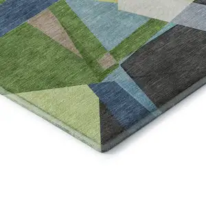 Photo of 8' X 8' Blue Green And Gray Geometric Washable Round Rug With UV Protection