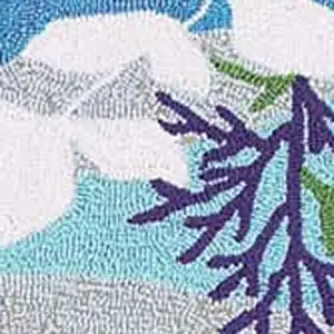 Photo of 8'X10' Blue Hand Hooked Marine Life Indoor Area Rug