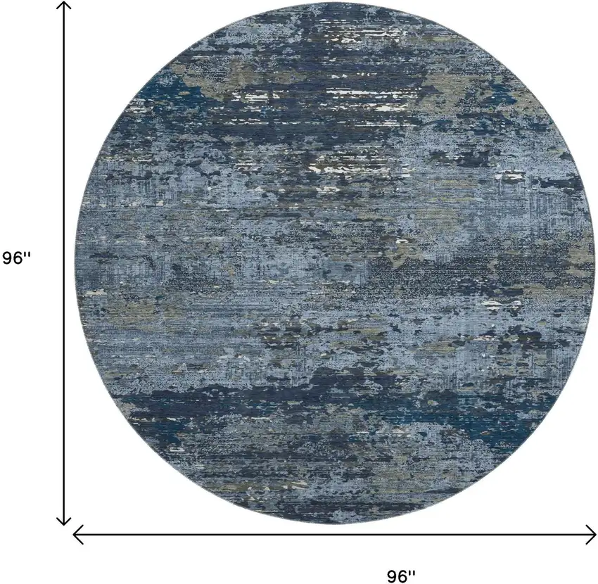 8' X 8' Blue Ivory And Gray Abstract Washable Round Rug With UV Protection Photo 9