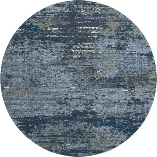 8' X 8' Blue Ivory And Gray Abstract Washable Round Rug With UV Protection Photo 1
