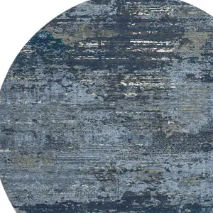 Photo of 8' X 8' Blue Ivory And Gray Abstract Washable Round Rug With UV Protection