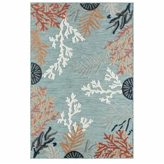 5' X 7' Blue Orange Navy And White Abstract Stain Resistant Indoor Outdoor Area Rug Photo 1