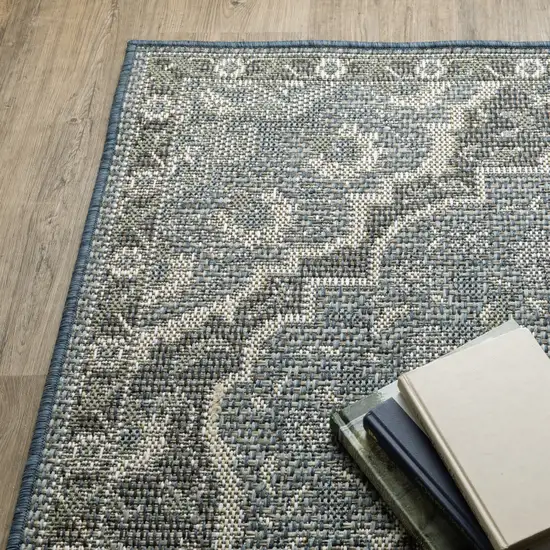 5' X 8' Blue Oriental Stain Resistant Indoor Outdoor Area Rug Photo 6