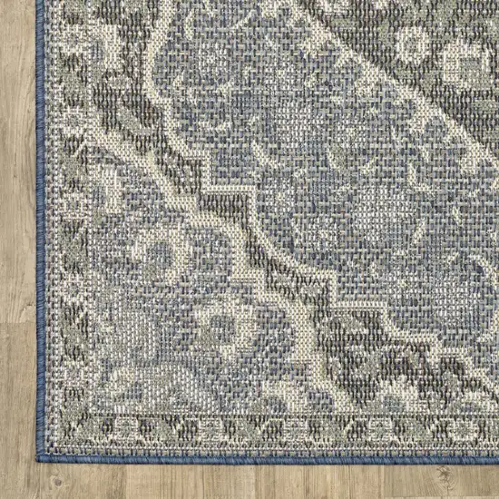 5' X 8' Blue Oriental Stain Resistant Indoor Outdoor Area Rug Photo 1