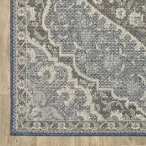 Photo of 5' X 8' Blue Oriental Stain Resistant Indoor Outdoor Area Rug