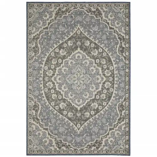 5' X 8' Blue Oriental Stain Resistant Indoor Outdoor Area Rug Photo 2