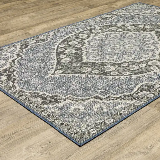5' X 8' Blue Oriental Stain Resistant Indoor Outdoor Area Rug Photo 5