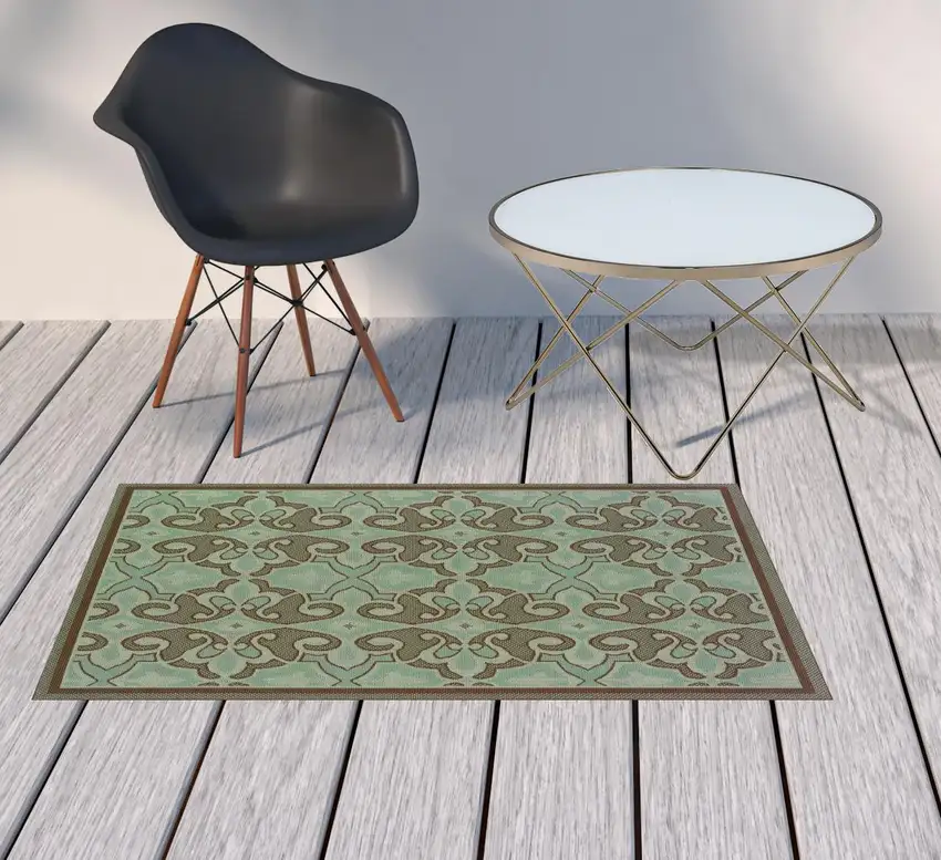 3' X 5' Blue Oriental Stain Resistant Indoor Outdoor Area Rug Photo 2