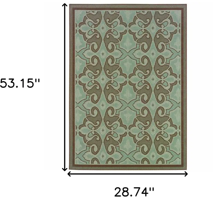 3' X 5' Blue Oriental Stain Resistant Indoor Outdoor Area Rug Photo 5