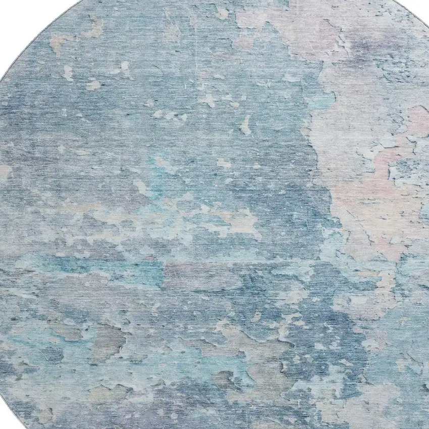 8' X 8' Blue Pink And Gray Abstract Washable Round Rug With UV Protection Photo 2