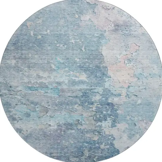 8' X 8' Blue Pink And Gray Abstract Washable Round Rug With UV Protection Photo 3