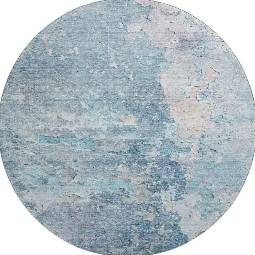 8' X 8' Blue Pink And Gray Abstract Washable Round Rug With UV Protection Photo 3