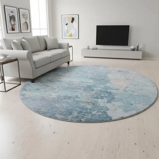 8' X 8' Blue Pink And Gray Abstract Washable Round Rug With UV Protection Photo 2