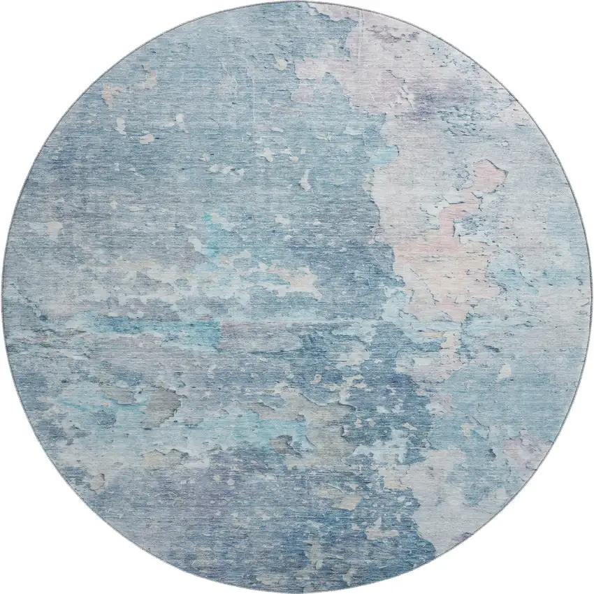 8' X 8' Blue Pink And Gray Abstract Washable Round Rug With UV Protection Photo 1