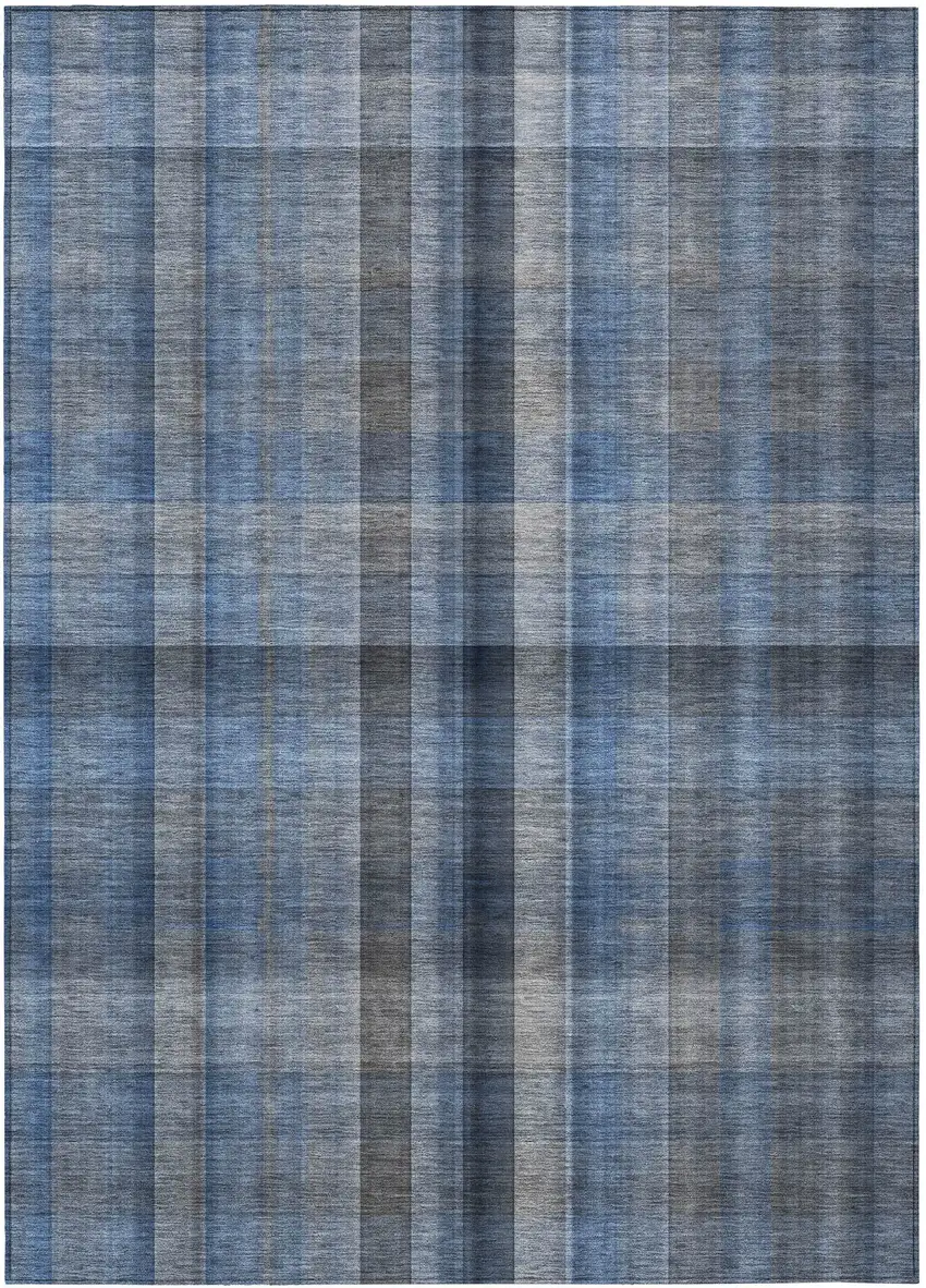 Blue Plaid Washable Non Skid Indoor Outdoor Area Rug Photo 2