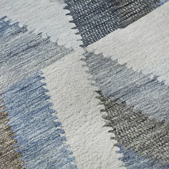 8' X 8' Blue Silver And Gray Geometric Washable Round Rug With UV Protection Photo 8