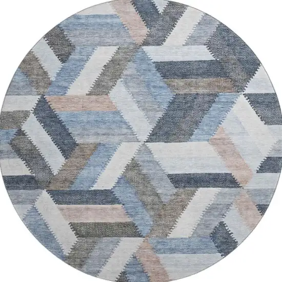 8' X 8' Blue Silver And Gray Geometric Washable Round Rug With UV Protection Photo 3