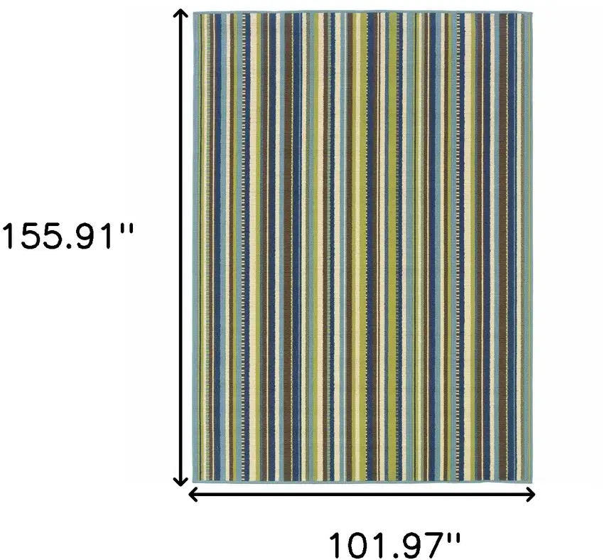 Blue and Green Striped Stain Resistant Indoor Outdoor Area Rug Photo 3