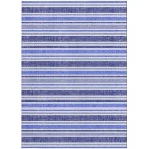 Photo of 3' X 5' Blue Striped Washable Non Skid Indoor Outdoor Area Rug