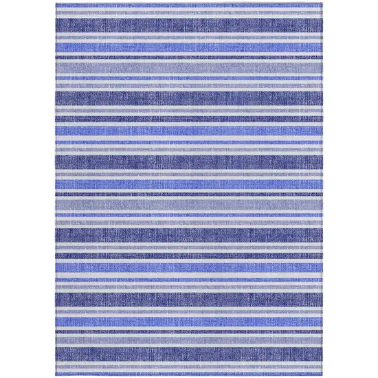 Blue Striped Washable Non Skid Indoor Outdoor Area Rug Photo 4